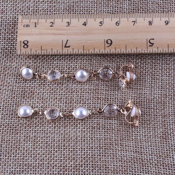 Clip On Dangling Pearly Lightweight Earrings - Picture 4 of 4